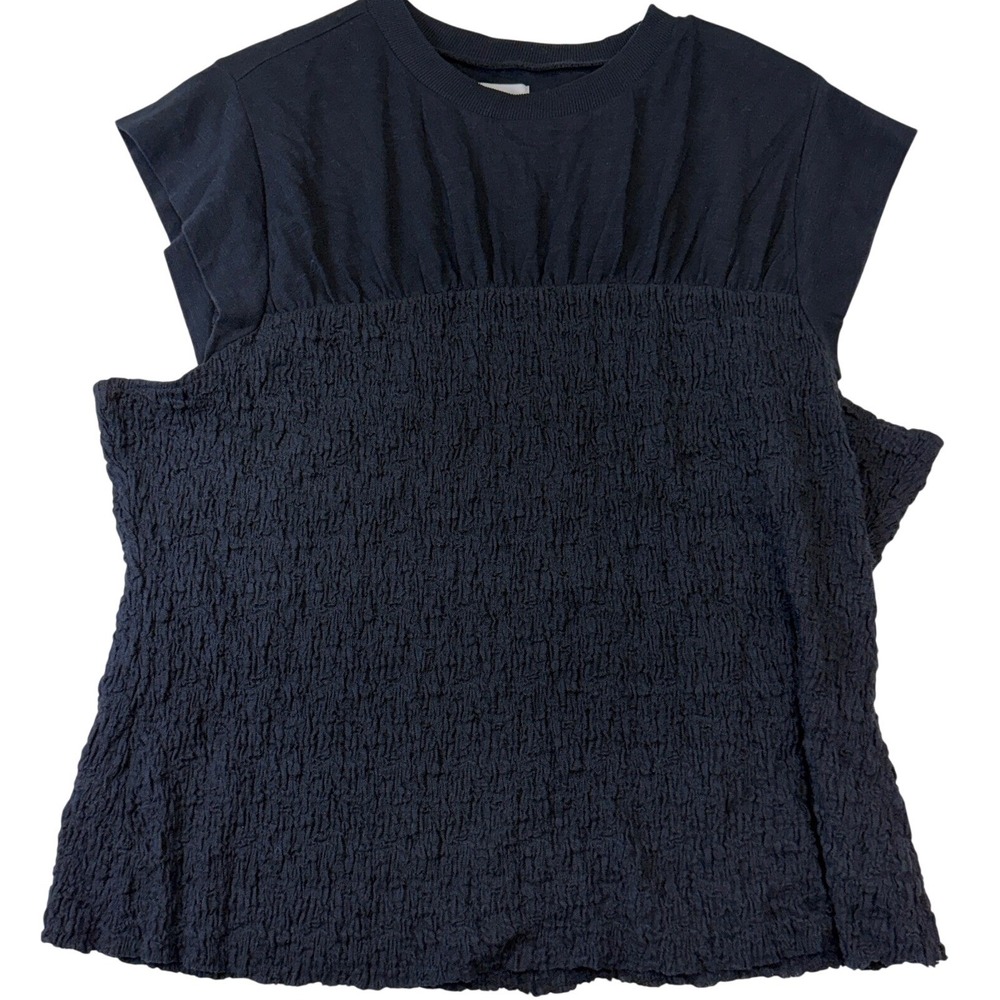 Maeve Navy Textured Short Sleeve Blouse